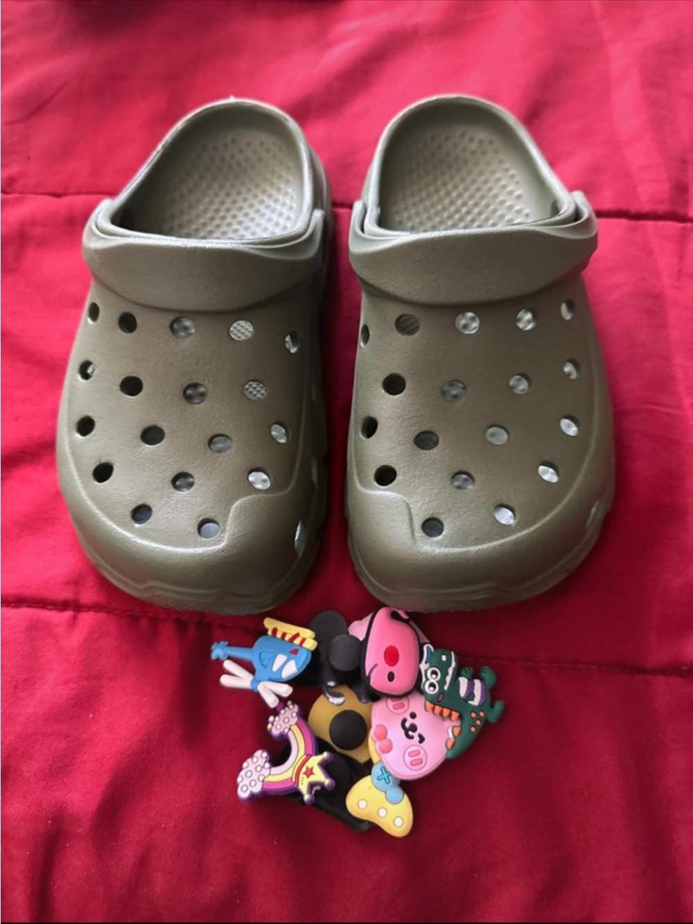 Kids Olive Green Slip-On Clog Sandals with Heel Strap